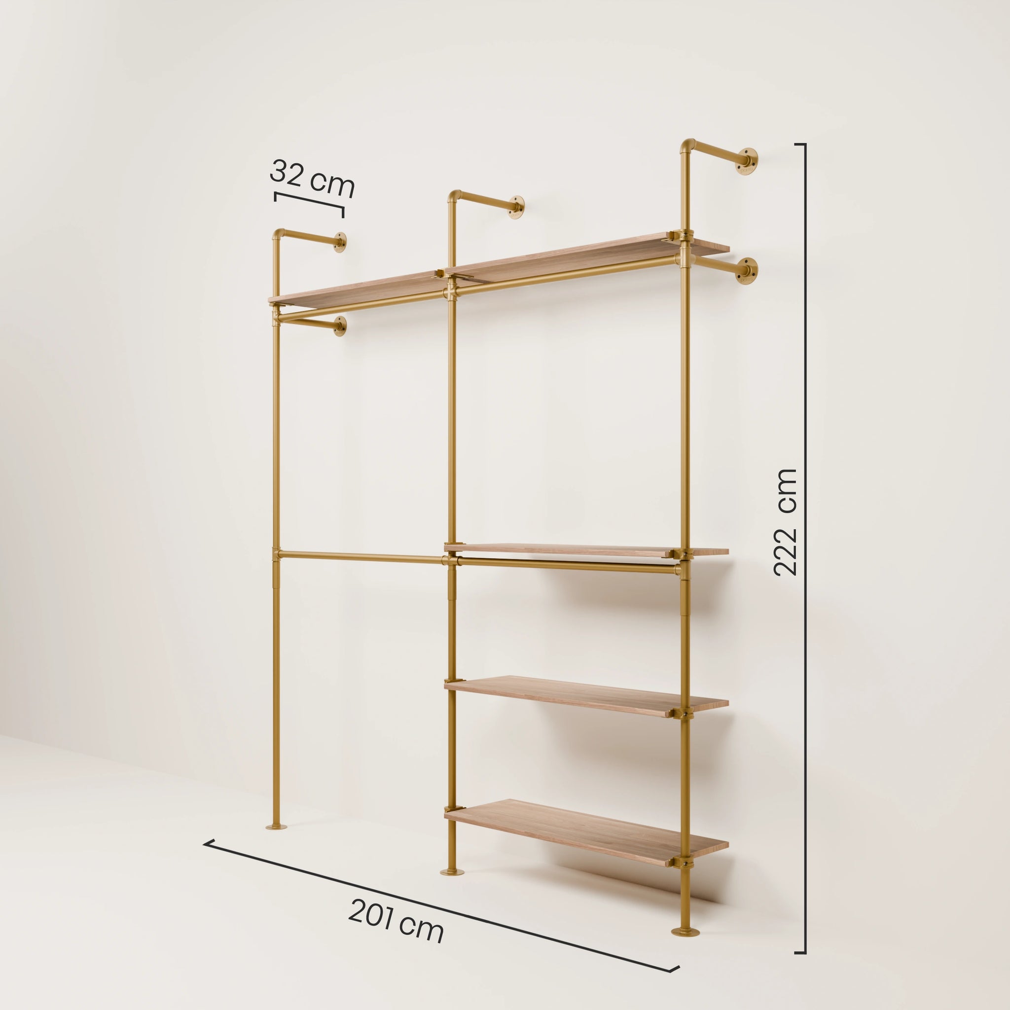 KIM DOUBLE 2 OAK –  5 shelves | gold