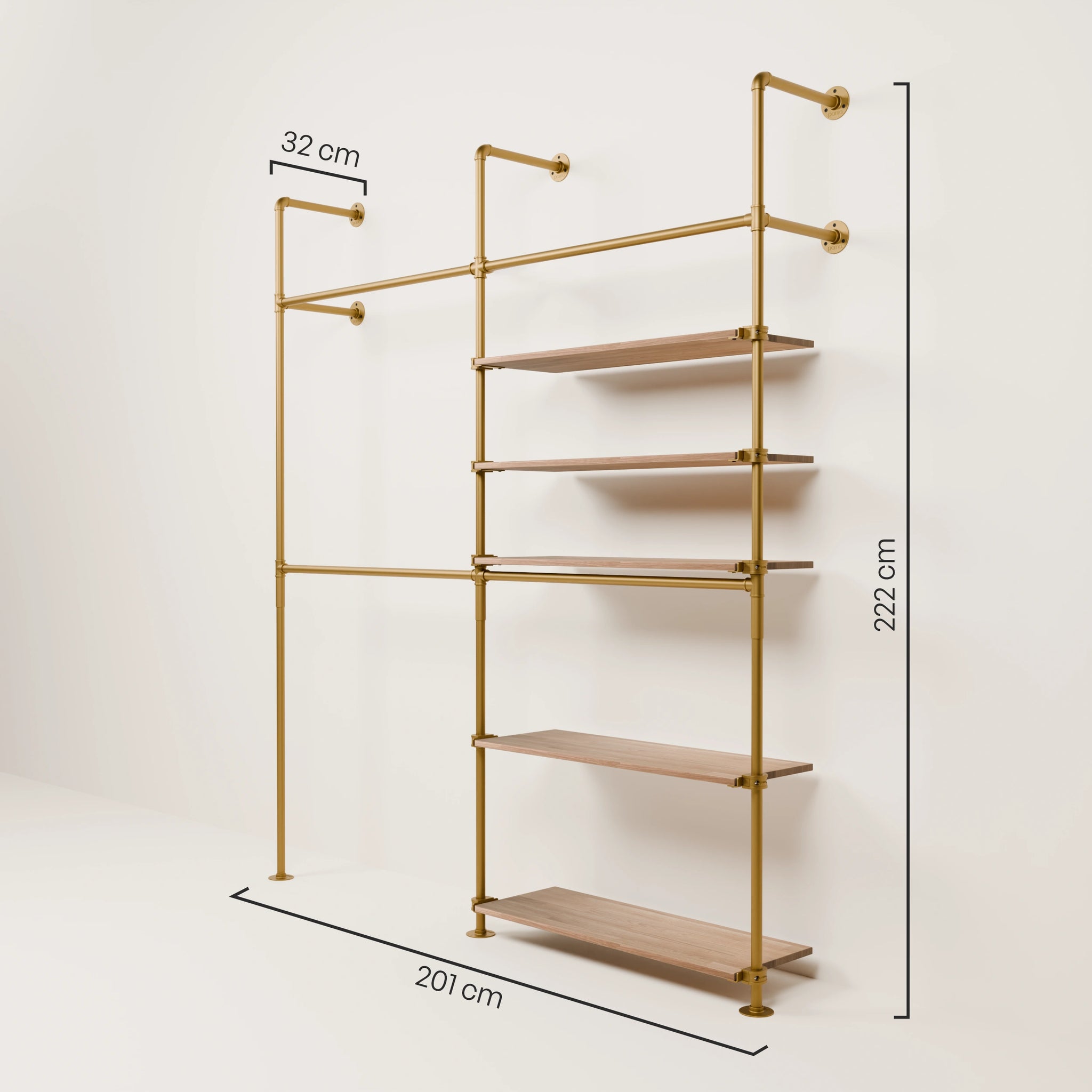 KIM DOUBLE 2 OAK –  5 shelves right | gold
