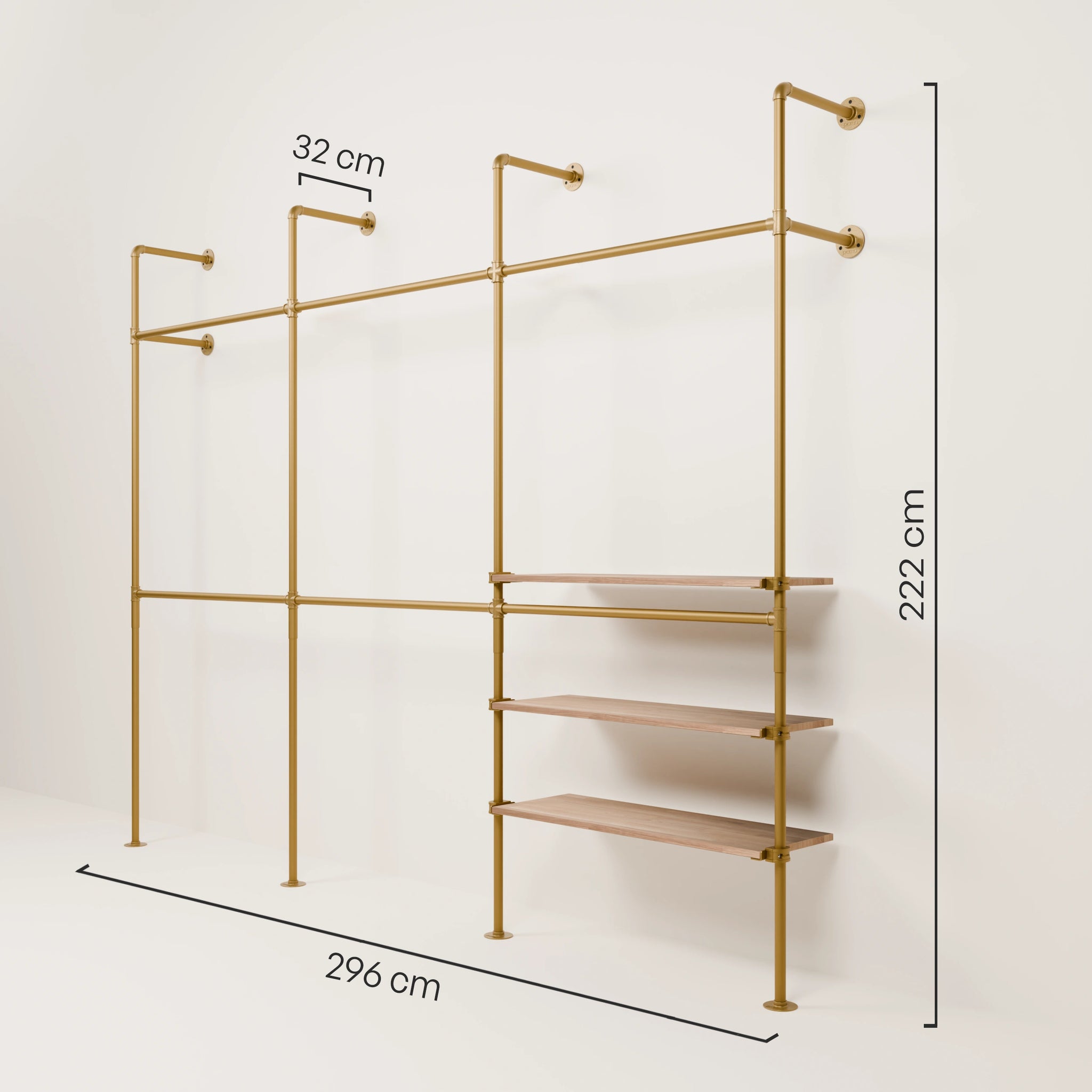 KIM DOUBLE 3 OAK – 3 hyllplan höger | guld