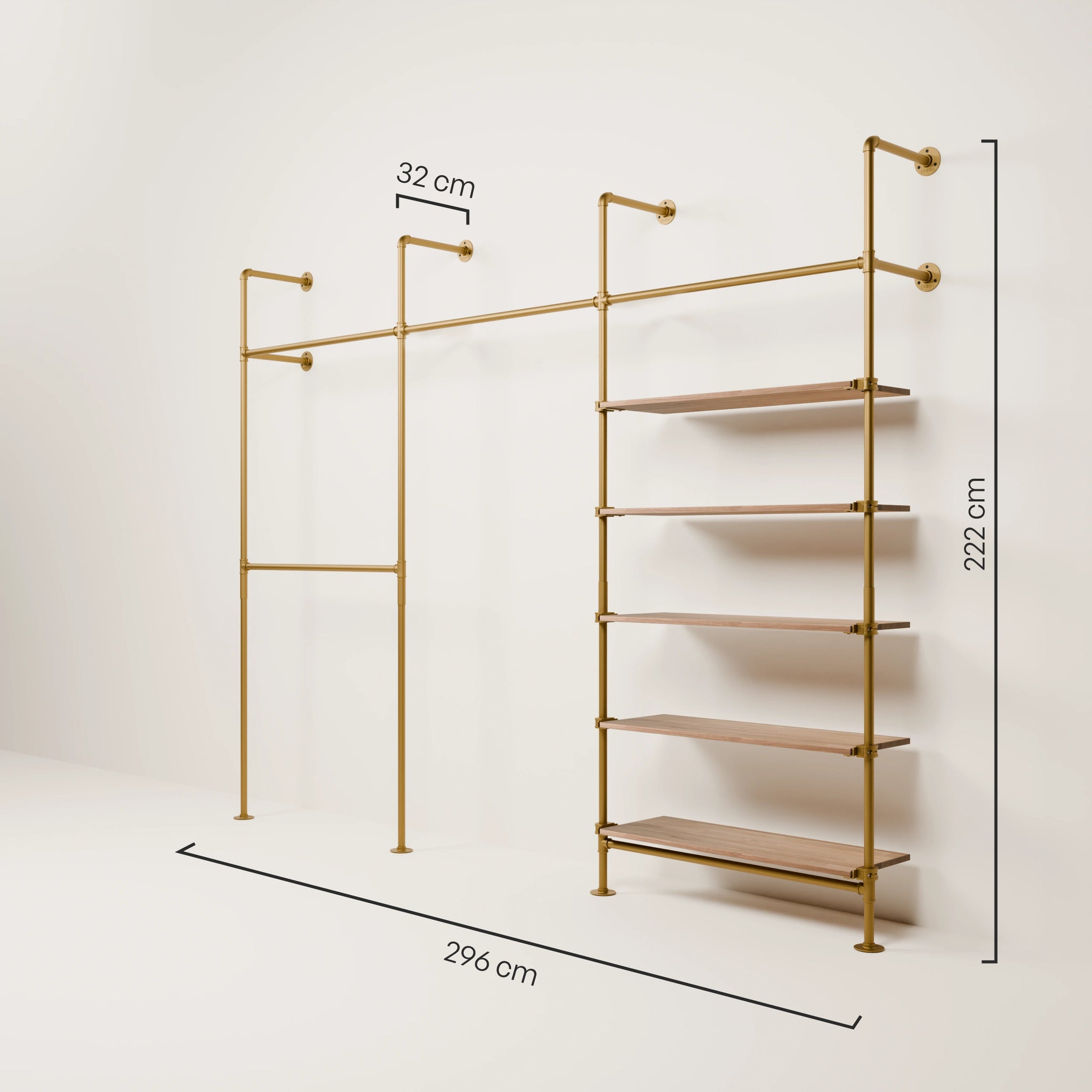 KIM DOUBLE 3 OAK –   5 shelves | gold