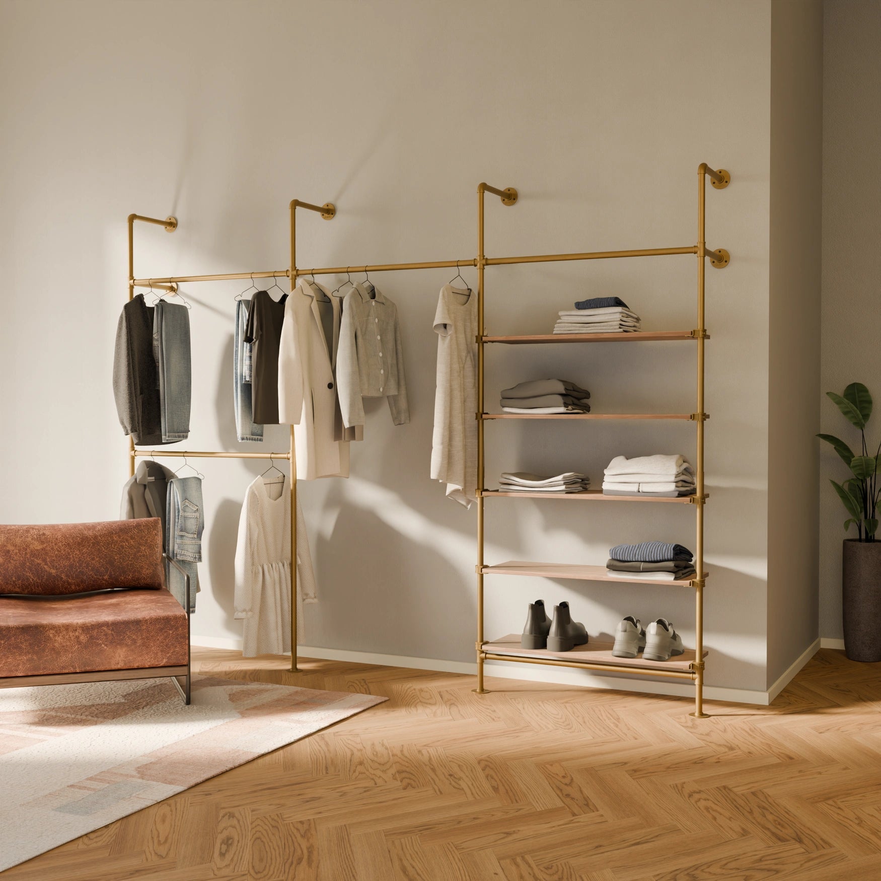 KIM DOUBLE 3 OAK –   5 shelves | gold
