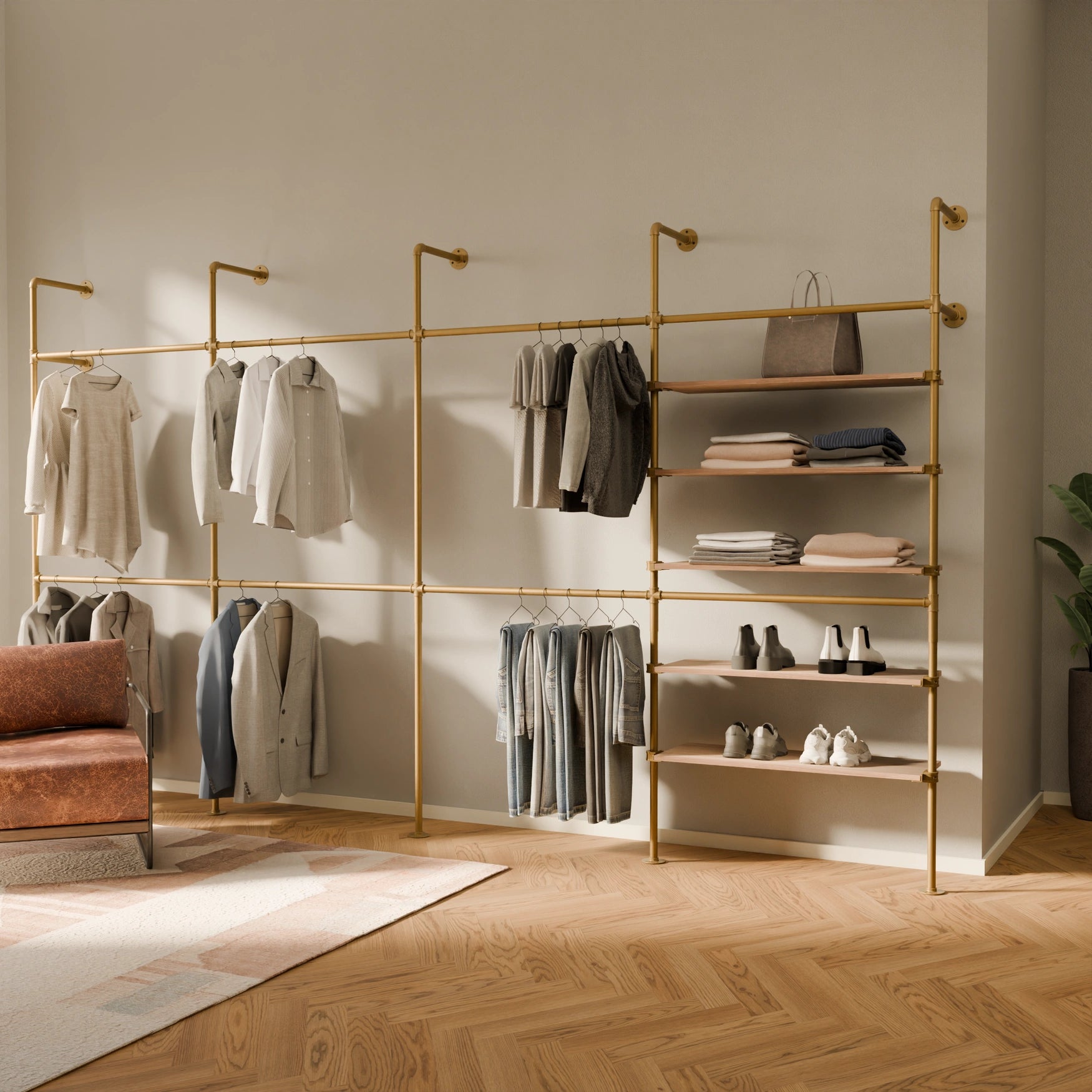 KIM DOUBLE 4 OAK –  5 shelves | gold