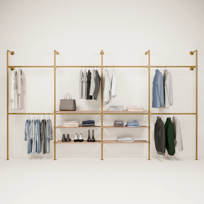 KIM DOUBLE 4 OAK –  6 shelves in the centre | gold